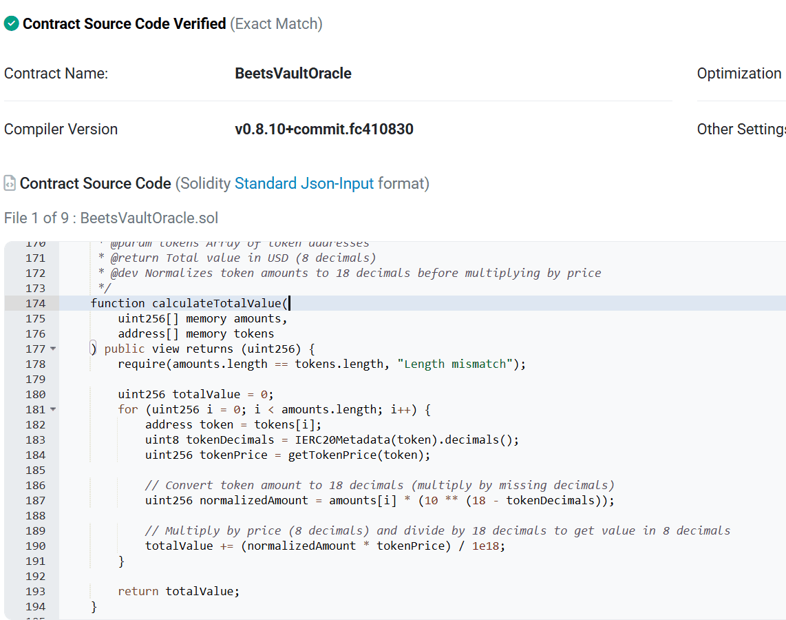Oracle code used to price LP tokens in Vicuna Finance.